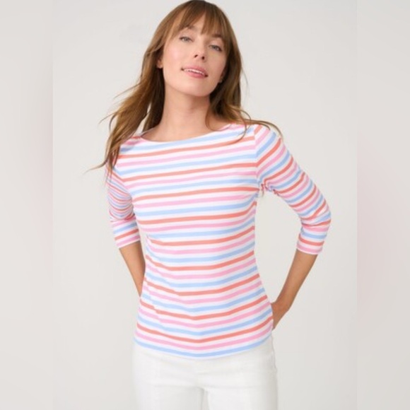 J. McLaughlin Pink and Blue Fitted 3/4 Sleeve Top - Picture 1 of 13